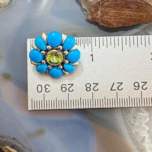 Carolyn Pollack Sterling Silver Turquoise & Faceted Peridot Flower Stud Earrings - Picture 9 of 9